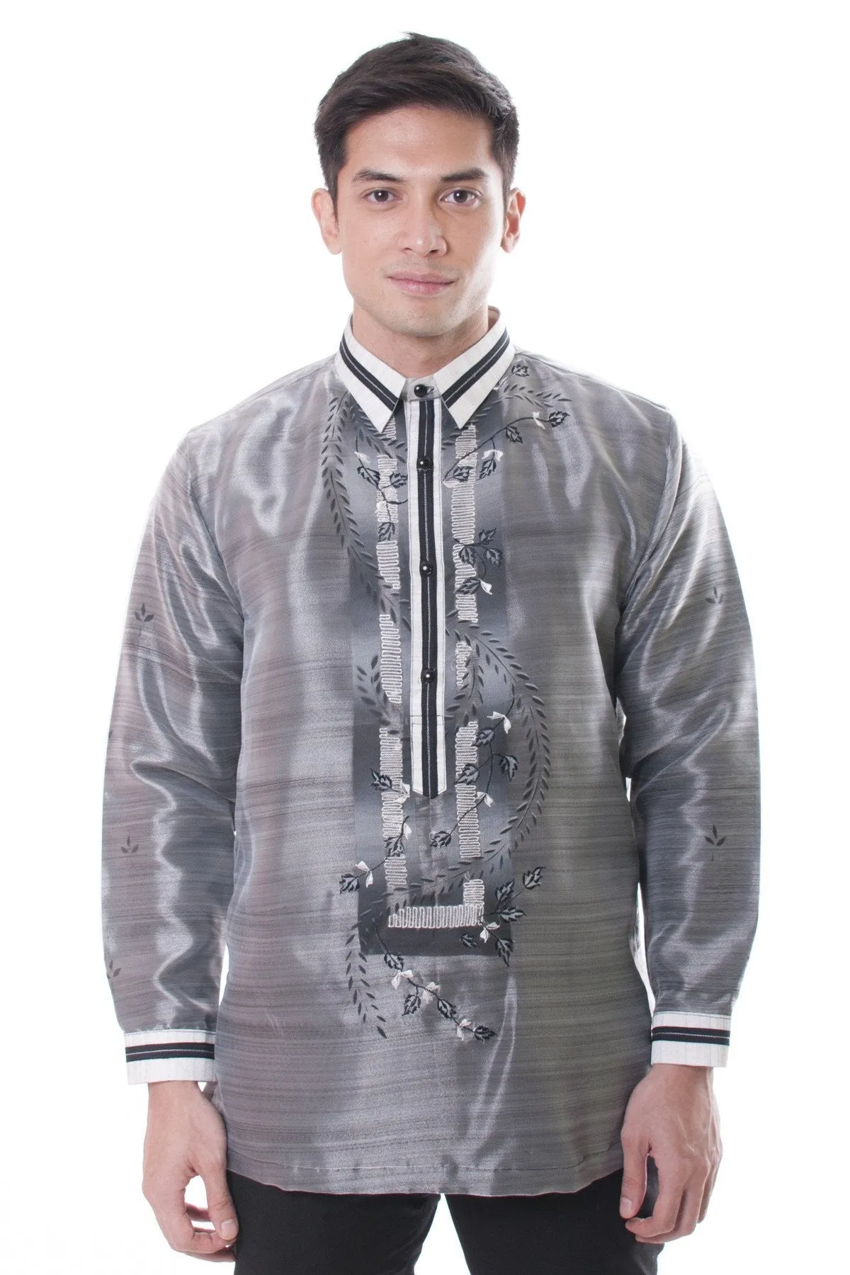 MO10 - Organza Pina Barong Tagalog with Lining Black