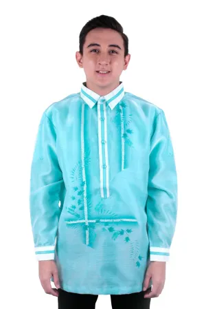 MO26 - MADE-TO-ORDER - Organza Pina Barong Tagalog with Lining Aqua Blue