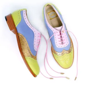 Multi Color Oxford Lace up Wingtip Brogue Shoe