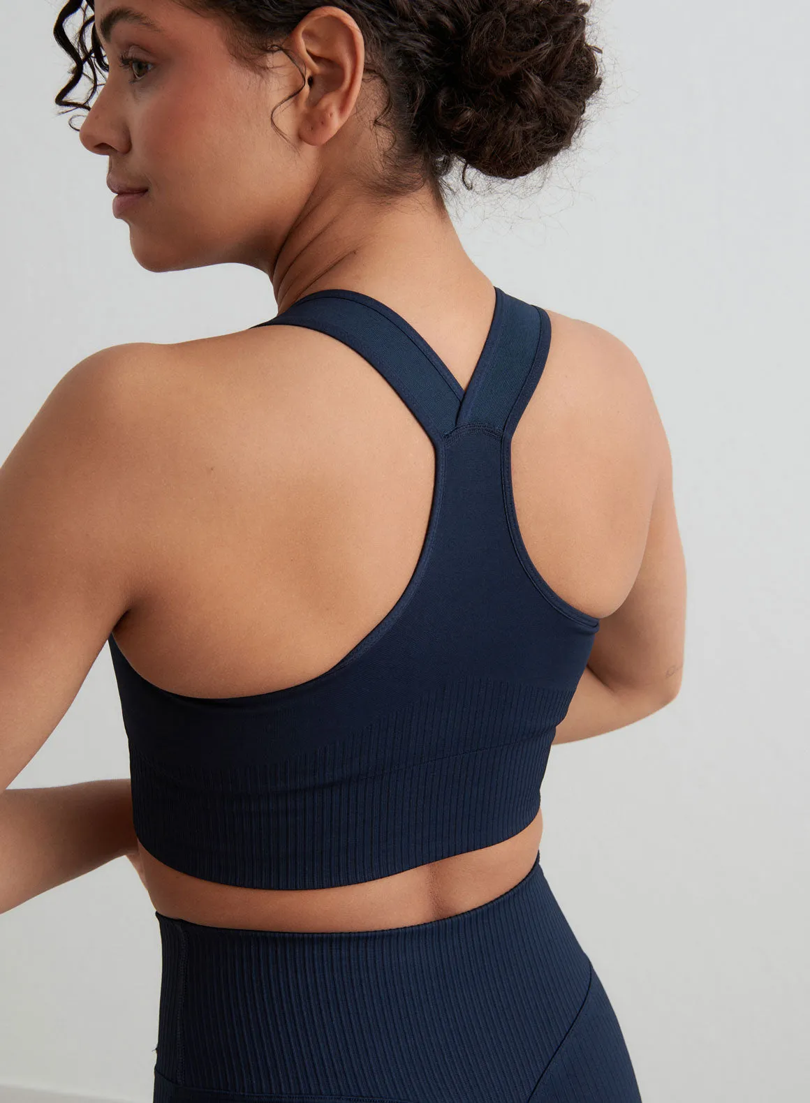 Navy High Support Ribbed Bra