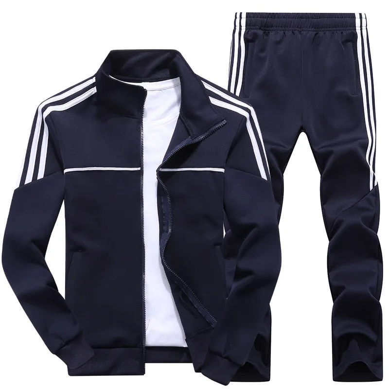 New Men's Set Spring Autumn Man Sportswear 2 Piece Sets Sports Suit Jacket Pant Sweatsuit Male Tracksuit Asia Size L-4XL