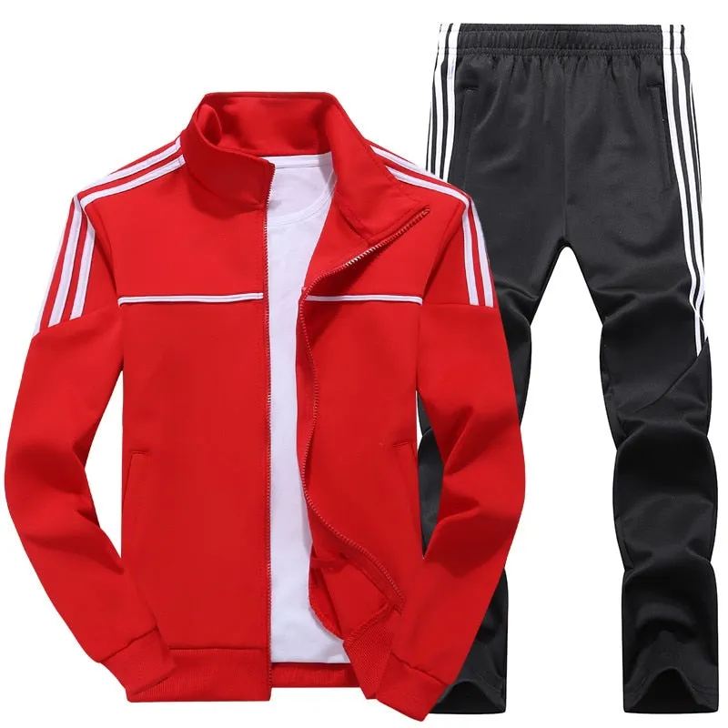 New Men's Set Spring Autumn Man Sportswear 2 Piece Sets Sports Suit Jacket Pant Sweatsuit Male Tracksuit Asia Size L-4XL