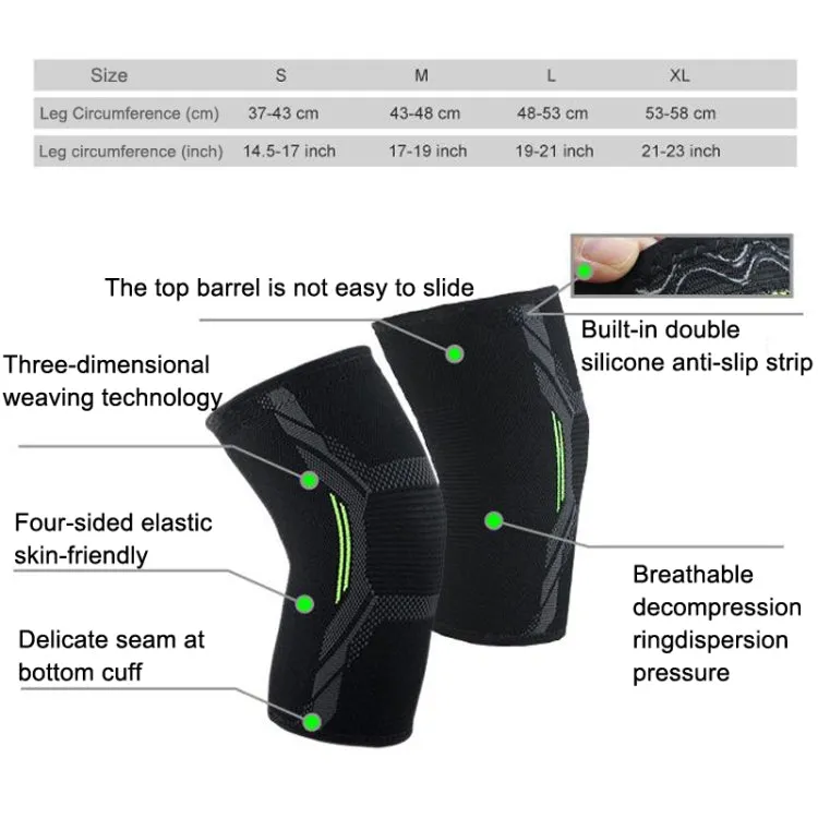 Nylon Sports Protective Gear Four-Way Stretch Knit Knee Pads, Size: L(Black White)