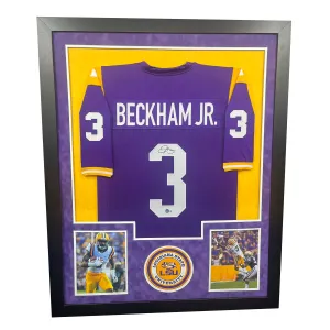 Odell Beckham Jr Signed LSU College Purple Custom Double-Suede Framed football Jersey (Beckett)