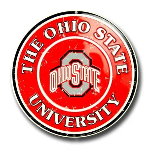 Ohio State Embossed Metal Circular Sign