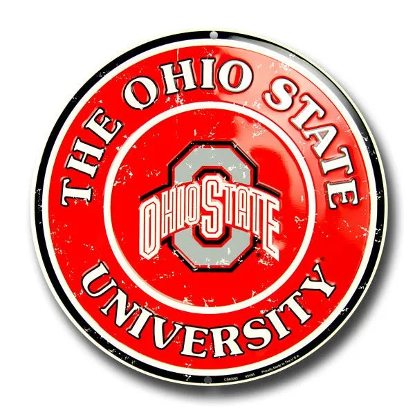 Ohio State Embossed Metal Circular Sign