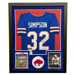 OJ Simpson Signed HOF 85 Buffalo Blue Custom Suede Framed football Jersey (JSA)