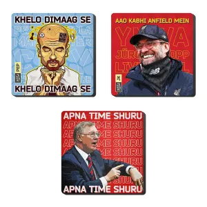 Pep Guardiola, Jurgen Klopp, Sir Alex Ferguson Football Design Fridge Magnets Set, 4mm Thick, Glossy Finish, Set of 3, Gift for Sports Fans