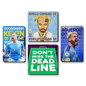 Pep Guardiola, Kevin de Bruyne, Sergio Aguero, FPL Football Design Fridge Magnets, 4mm Thick, Glossy Finish, Set of 4, Gift for Sports Fans (Combo of 4)