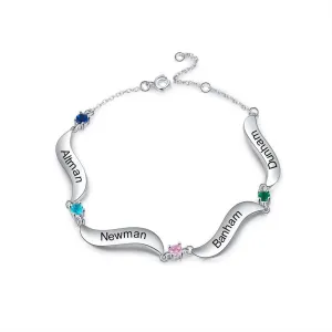 Personalized Bracelet for Women Wave Shaped Charm Name Bracelet.