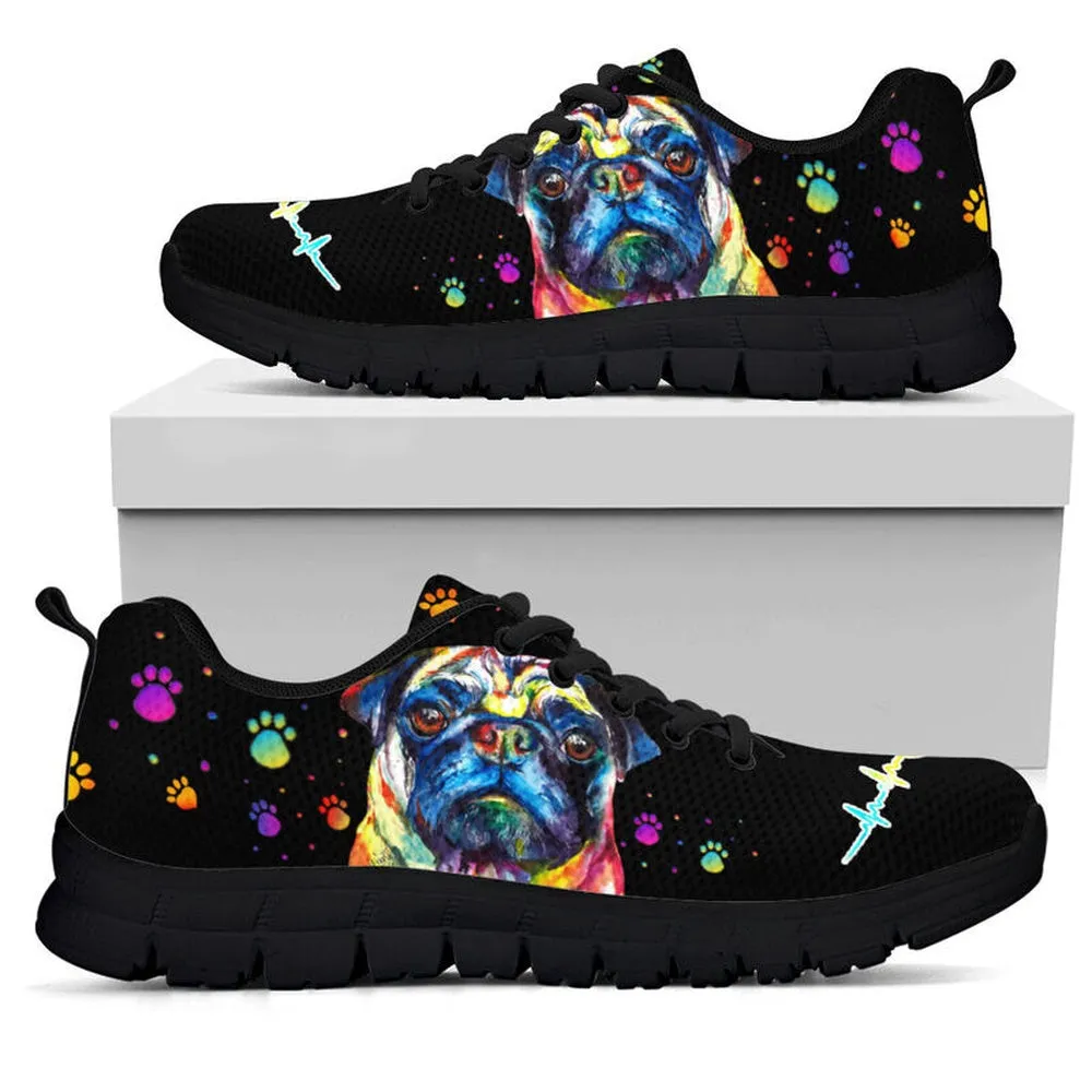 Pug Sneaker, Pug Dog Art Colorful Sneaker Shoes, Pug Shoes