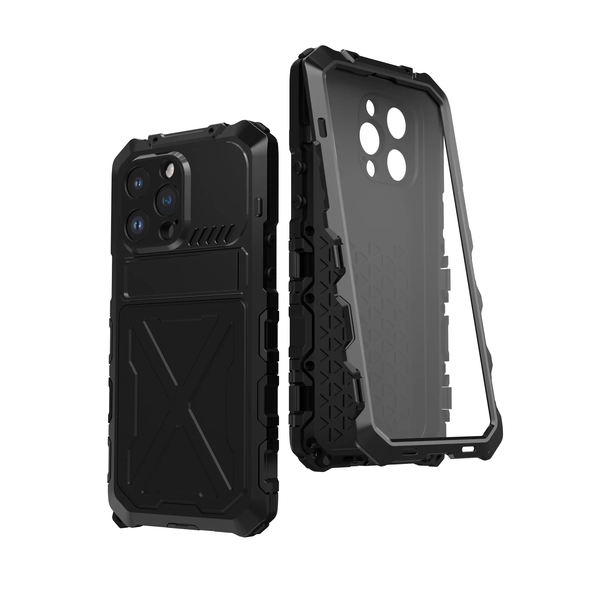 R-Just Kickstand Military-Grade Shockproof Heavy Duty Metal Snap Case Cover