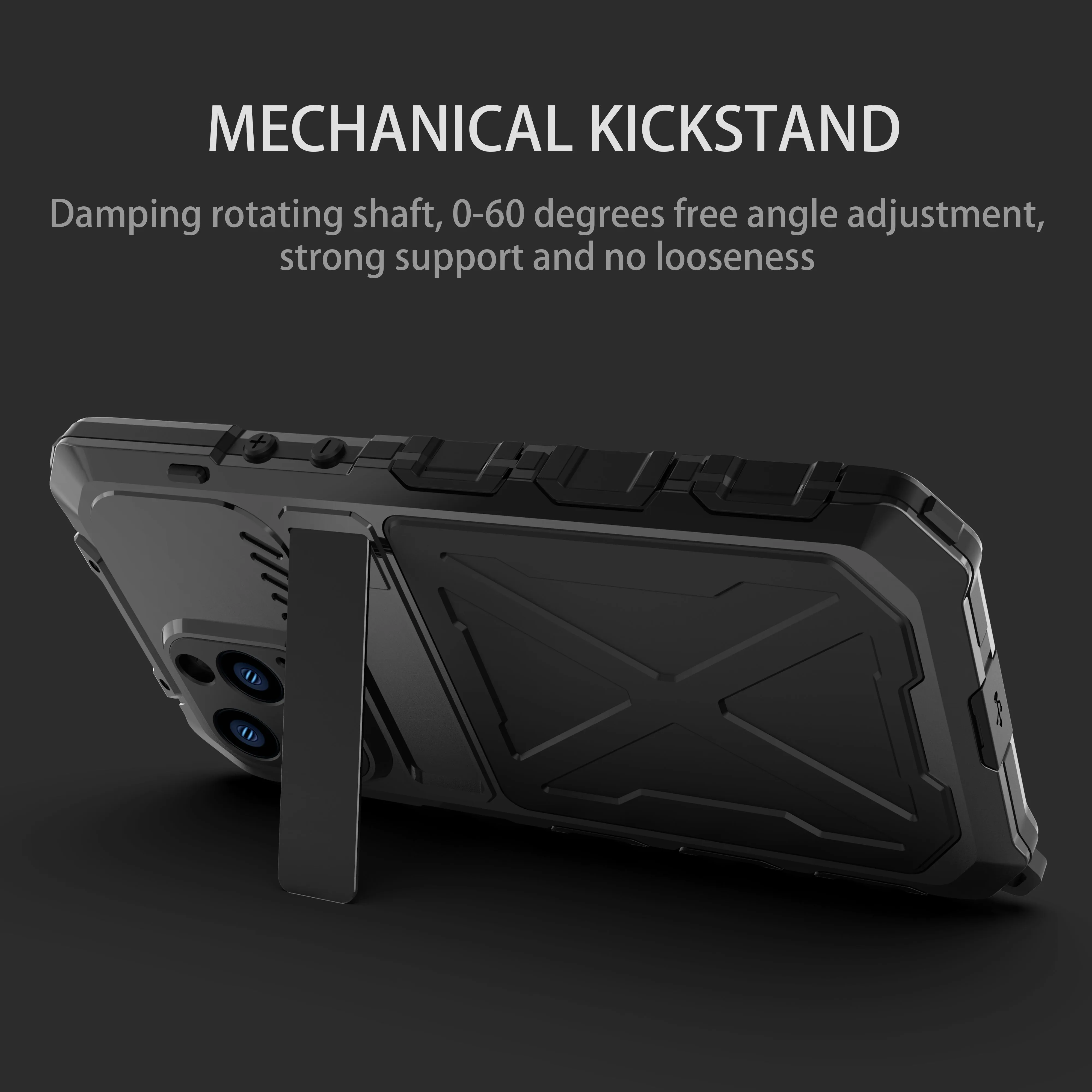 R-Just Kickstand Military-Grade Shockproof Heavy Duty Metal Snap Case Cover