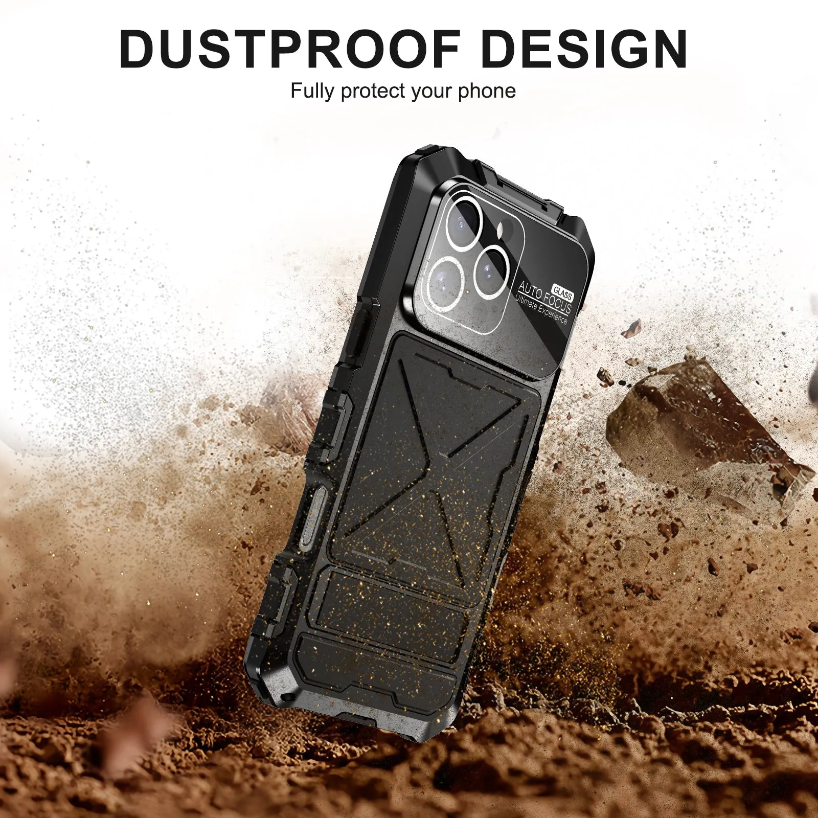 R-Just Kickstand Military-Grade Shockproof Heavy Duty Metal Snap Case Cover