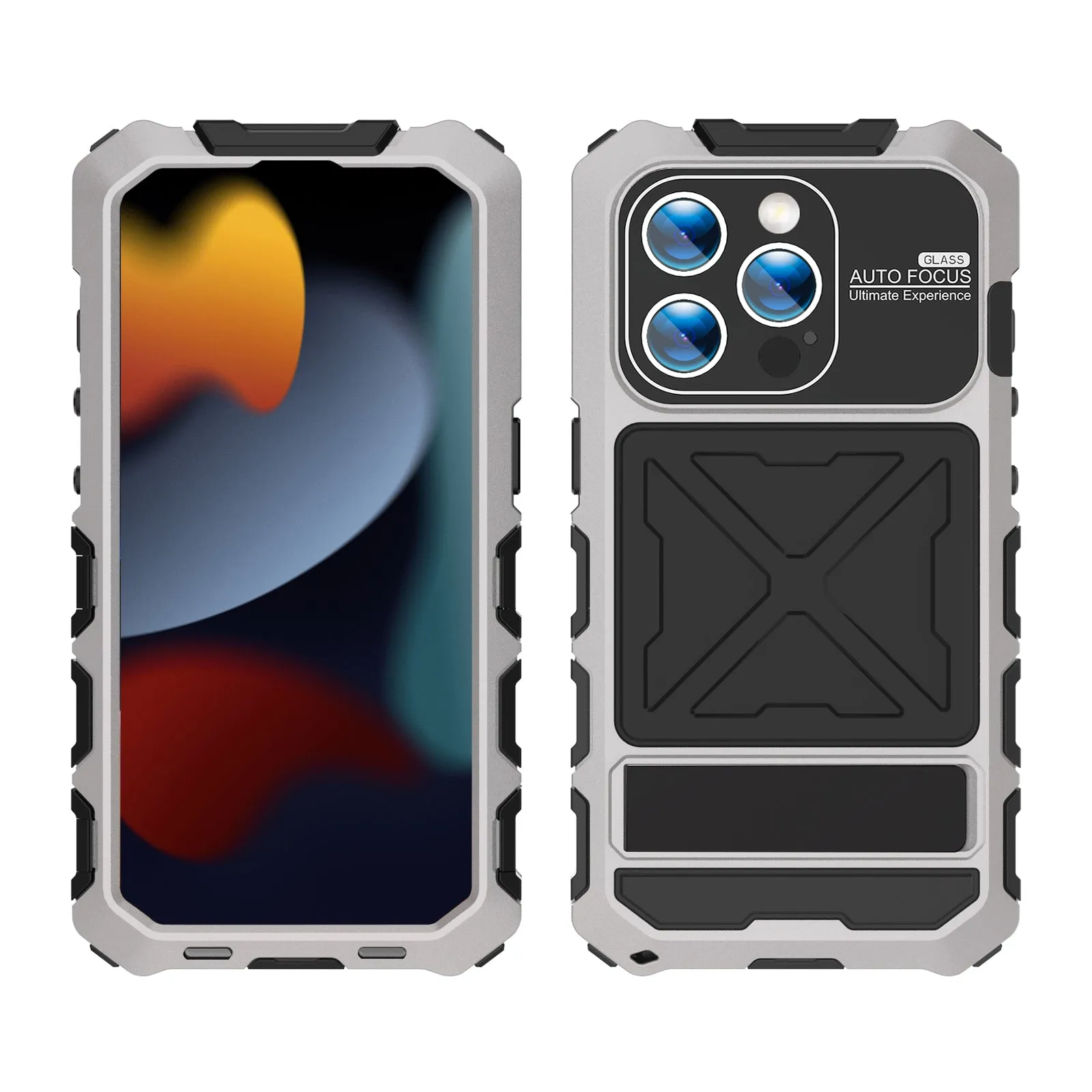 R-Just Kickstand Military-Grade Shockproof Heavy Duty Metal Snap Case Cover