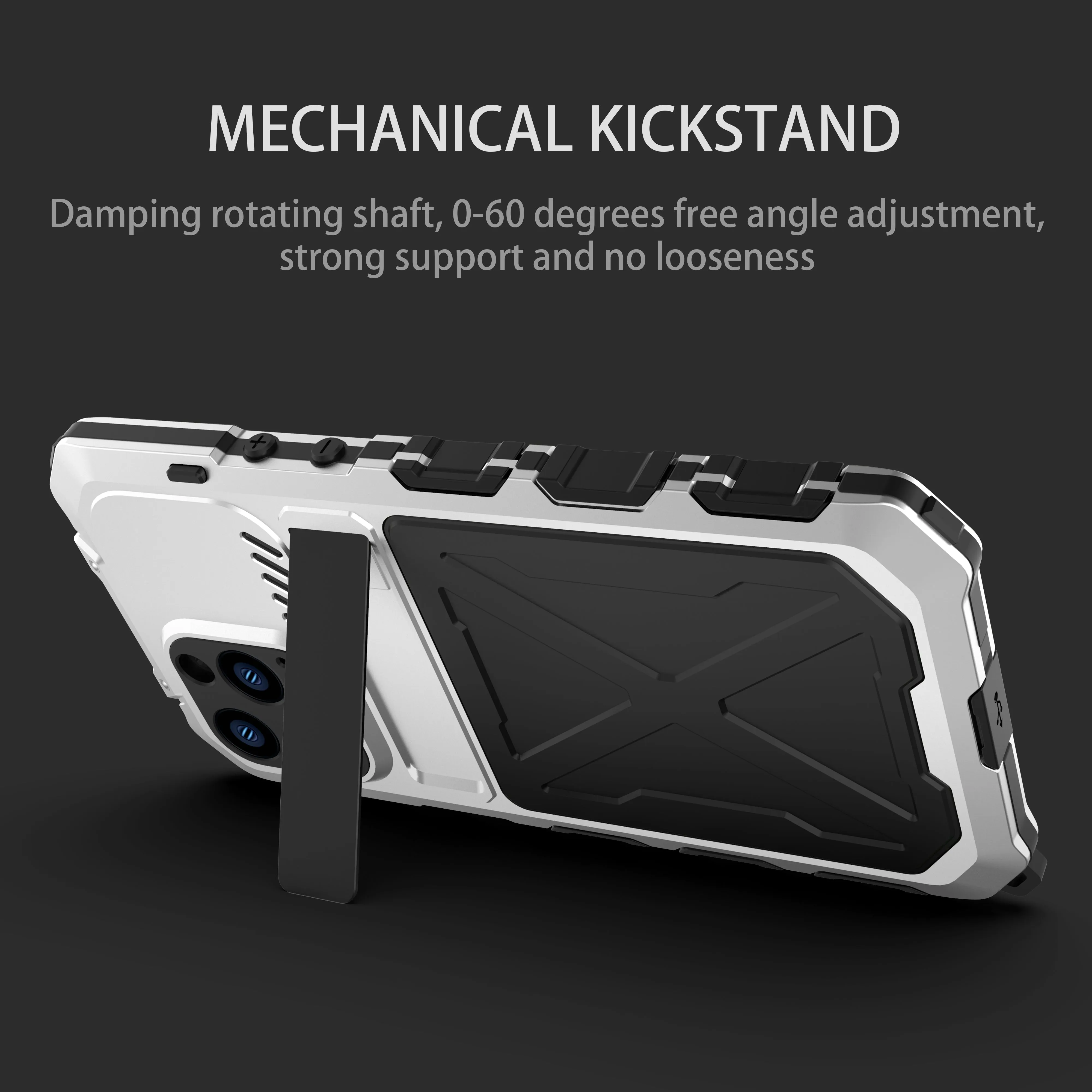 R-Just Kickstand Military-Grade Shockproof Heavy Duty Metal Snap Case Cover