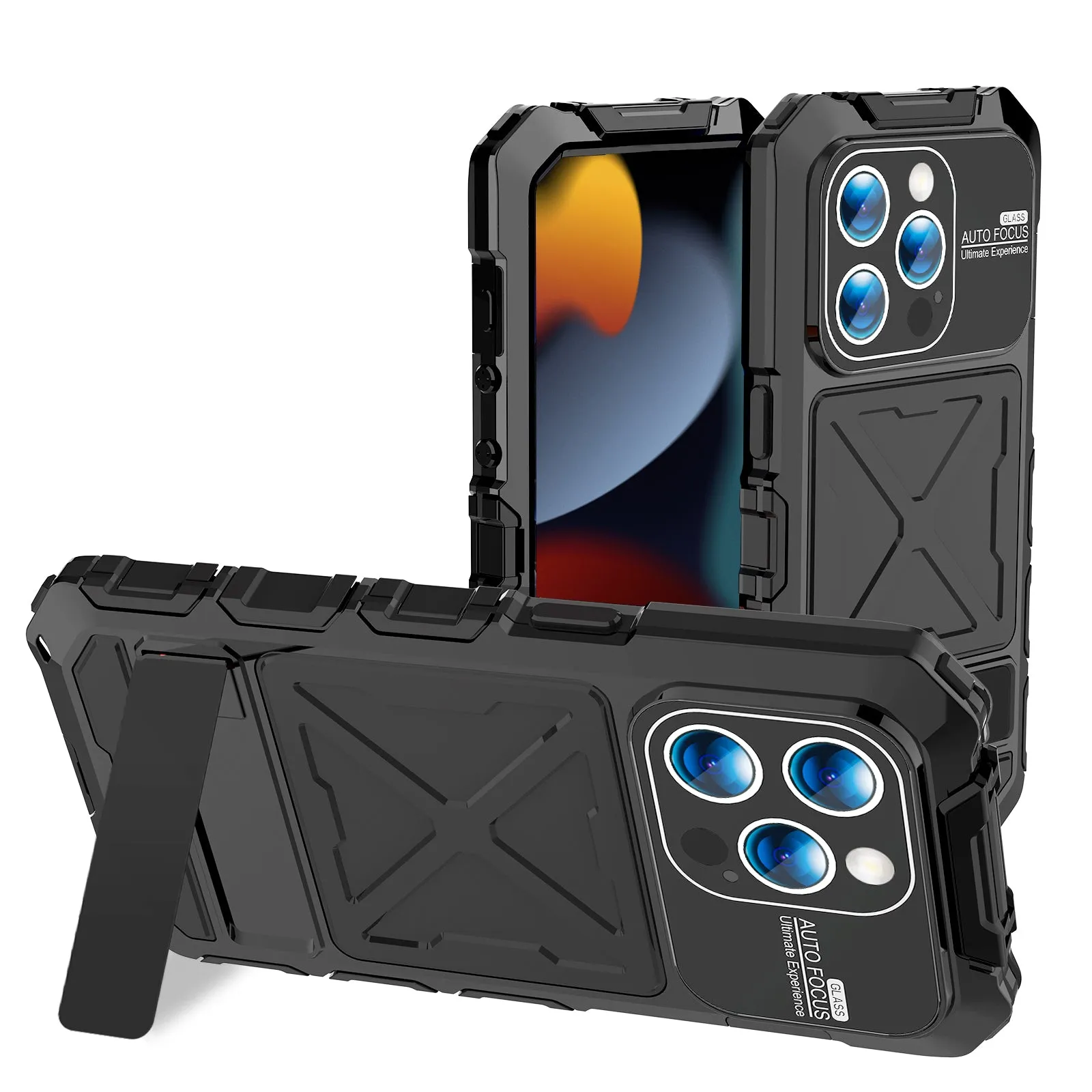 R-Just Kickstand Military-Grade Shockproof Heavy Duty Metal Snap Case Cover