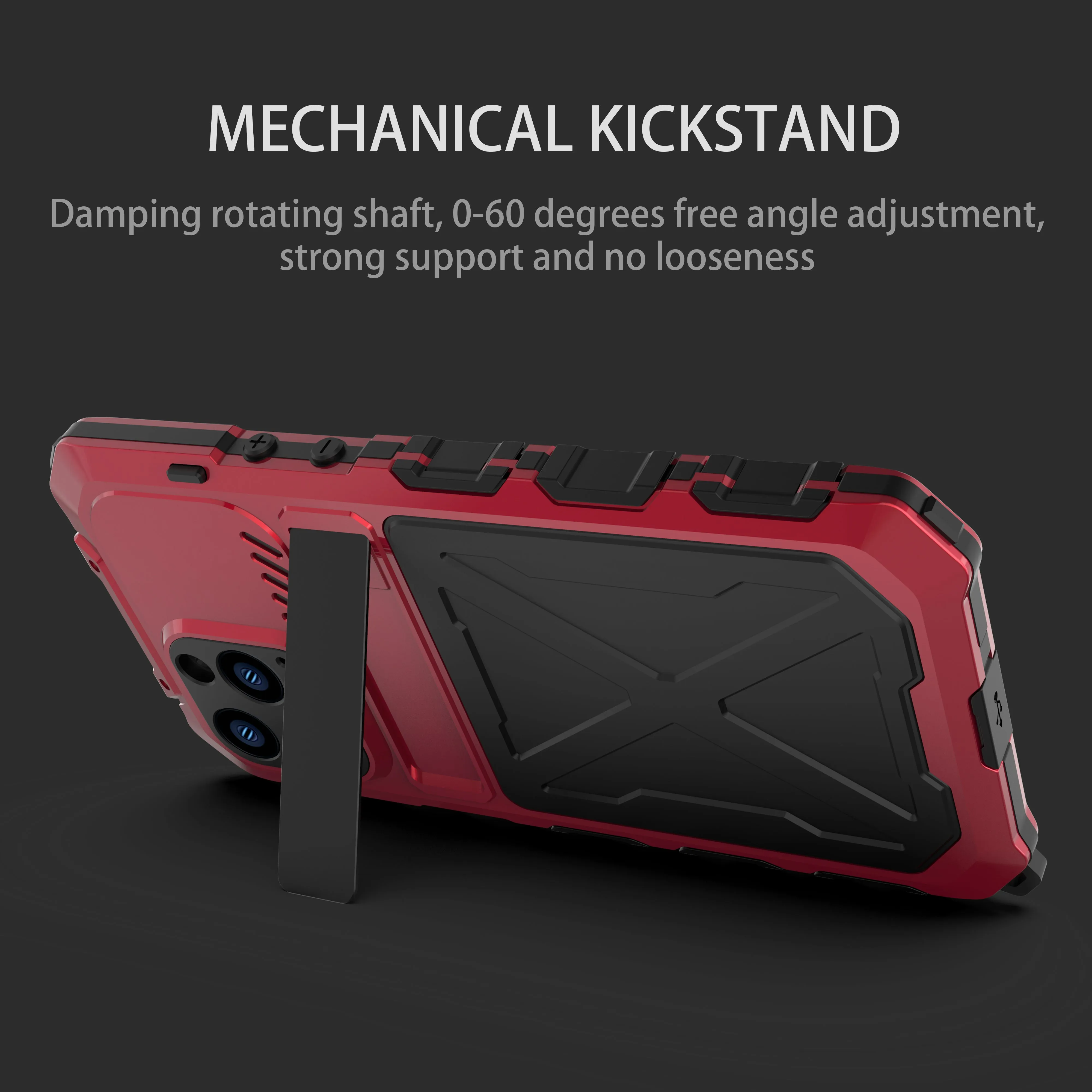 R-Just Kickstand Military-Grade Shockproof Heavy Duty Metal Snap Case Cover