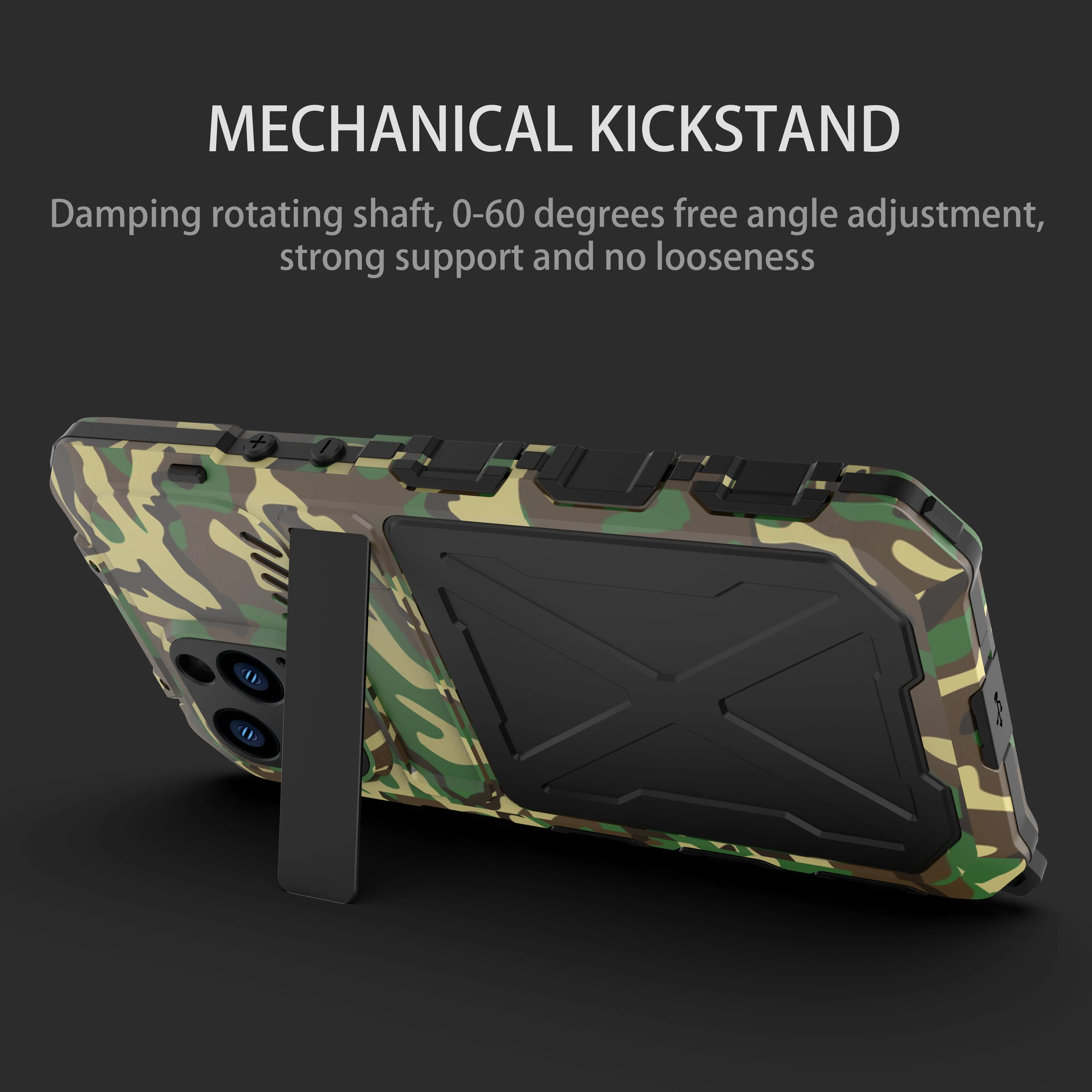 R-Just Kickstand Military-Grade Shockproof Heavy Duty Metal Snap Case Cover