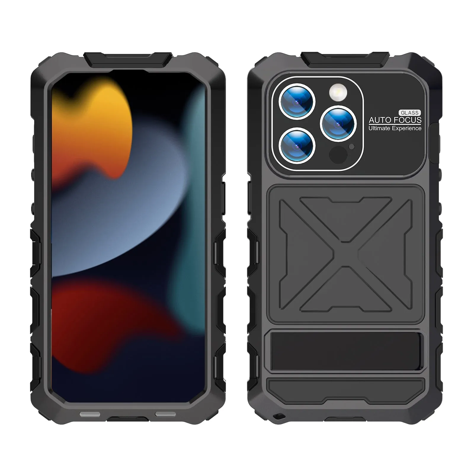 R-Just Kickstand Military-Grade Shockproof Heavy Duty Metal Snap Case Cover