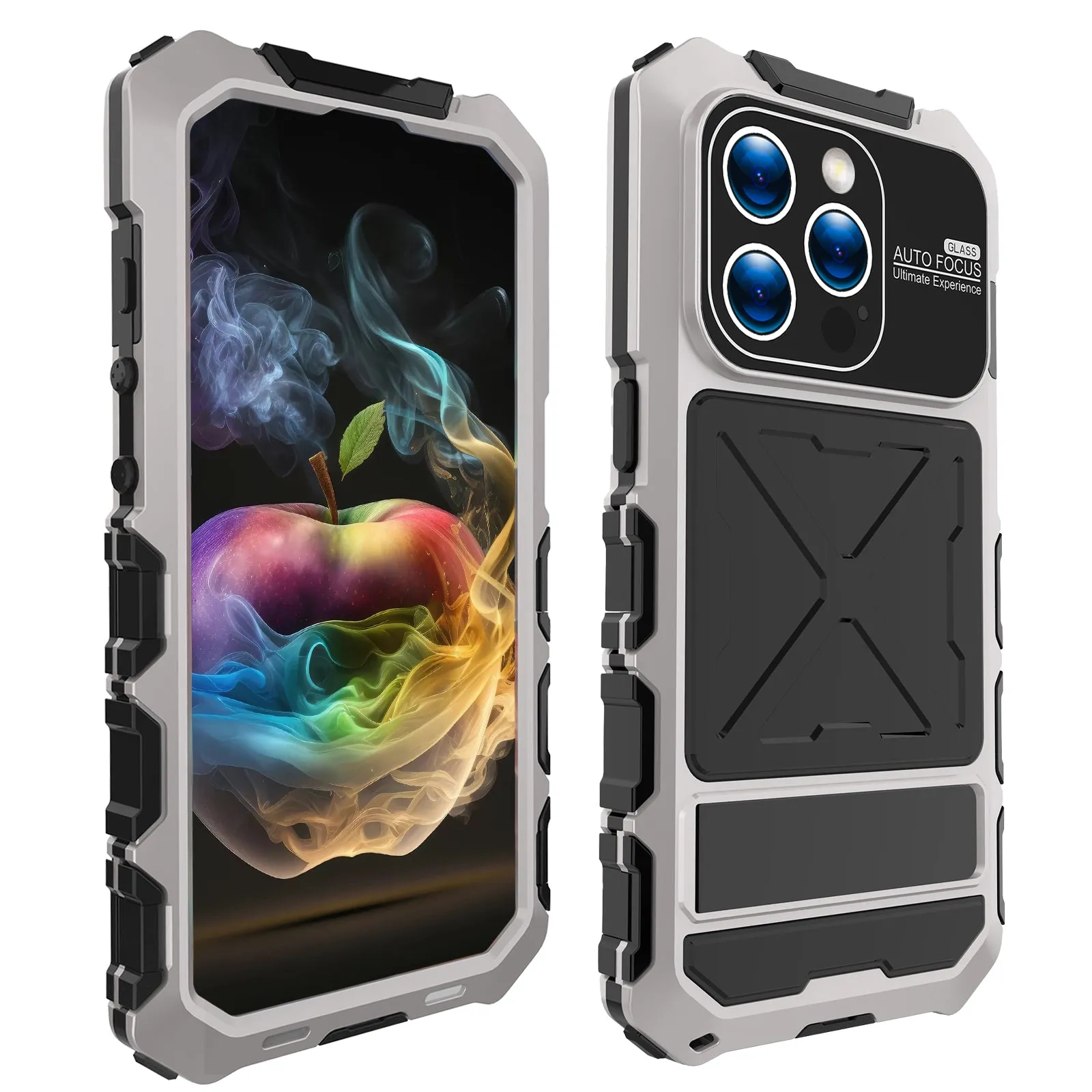 R-Just Kickstand Military-Grade Shockproof Heavy Duty Metal Snap Case Cover