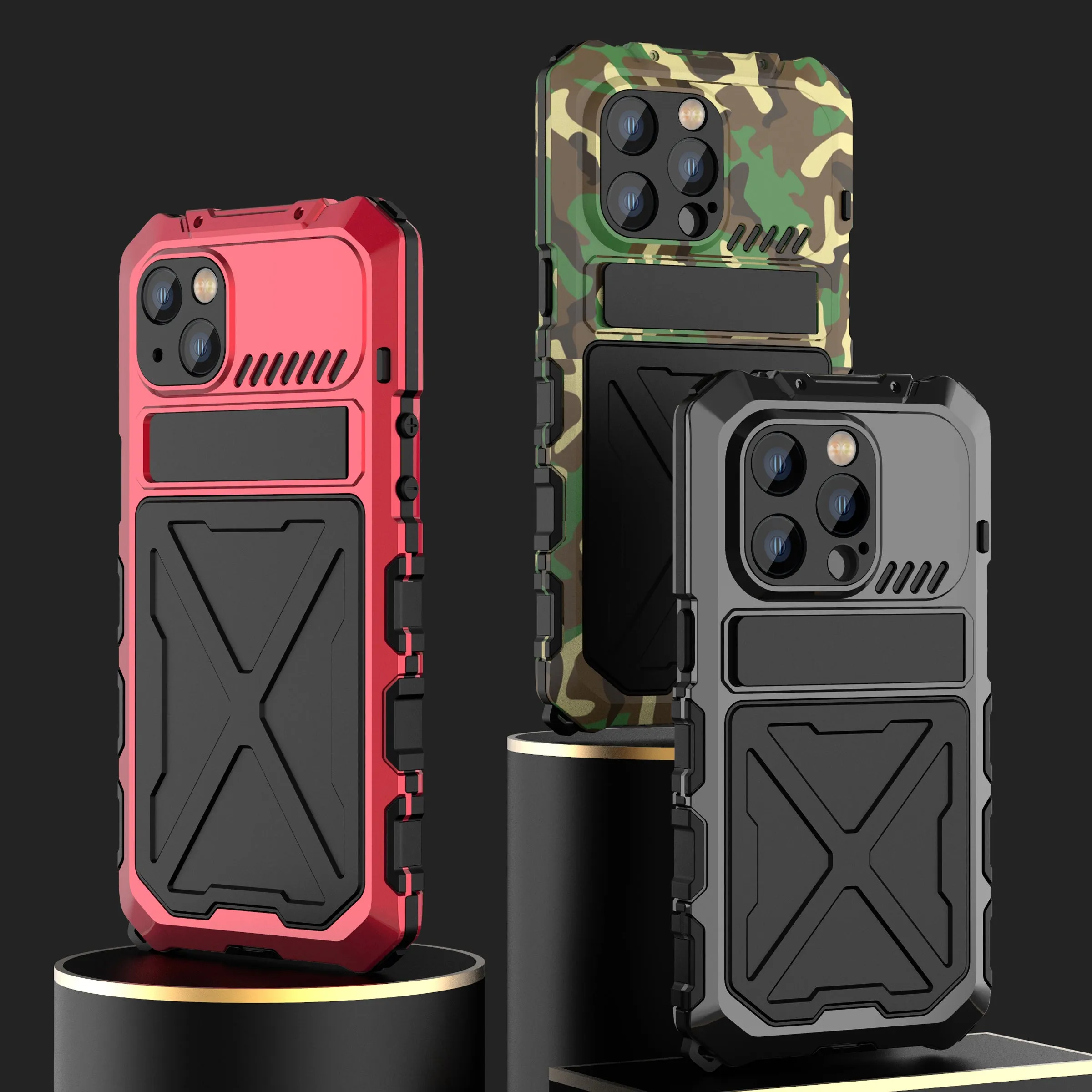 R-Just Kickstand Military-Grade Shockproof Heavy Duty Metal Snap Case Cover