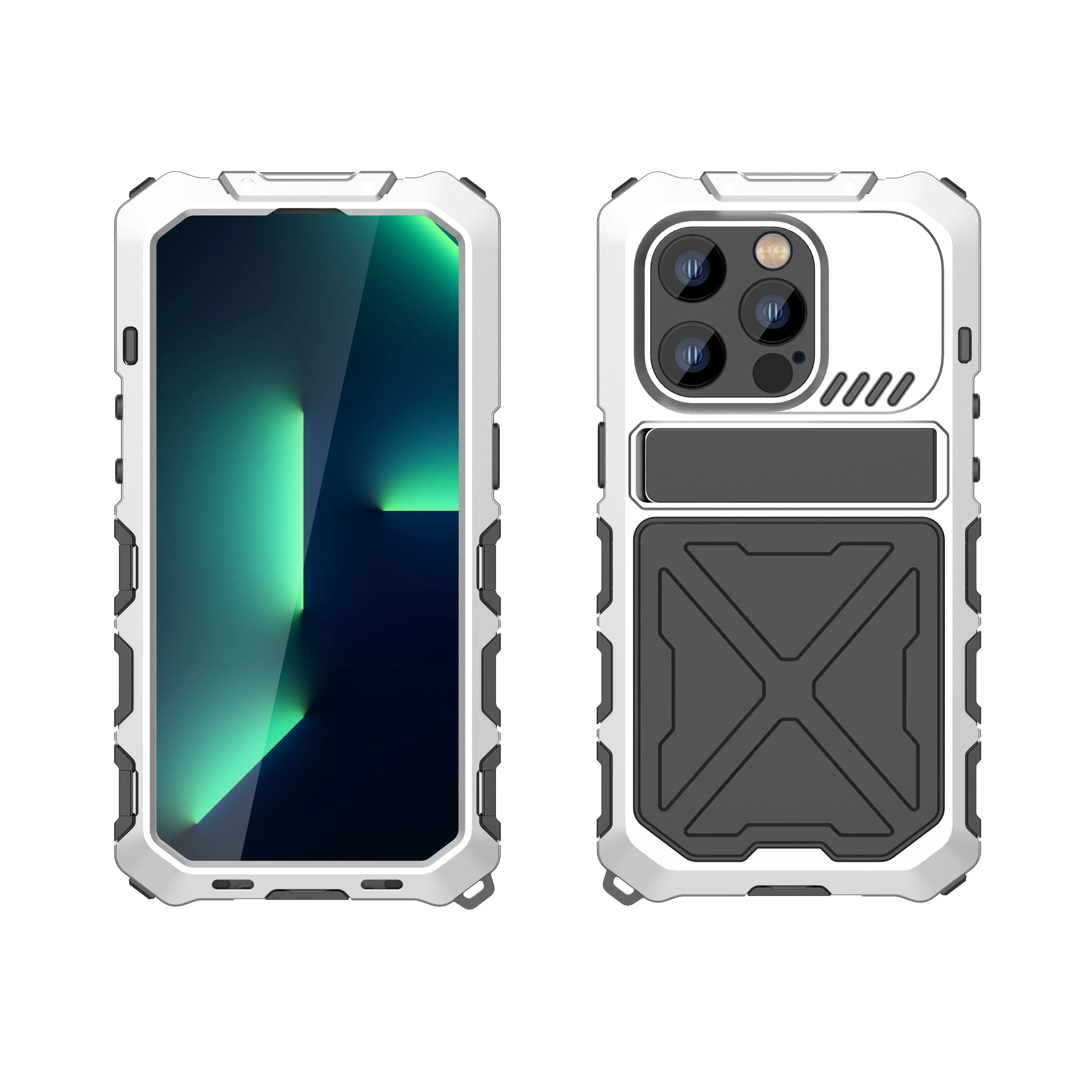 R-Just Kickstand Military-Grade Shockproof Heavy Duty Metal Snap Case Cover