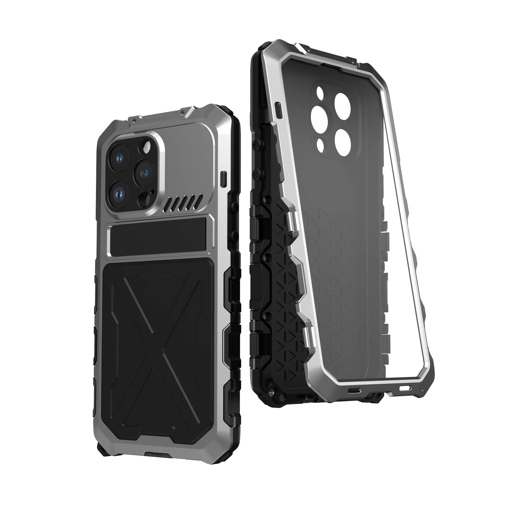 R-Just Kickstand Military-Grade Shockproof Heavy Duty Metal Snap Case Cover