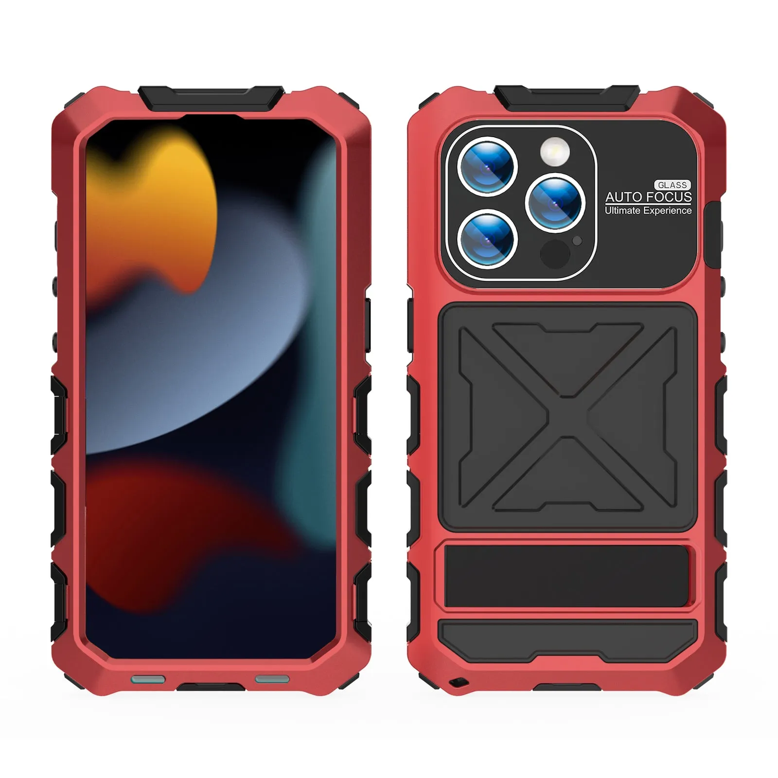 R-Just Kickstand Military-Grade Shockproof Heavy Duty Metal Snap Case Cover