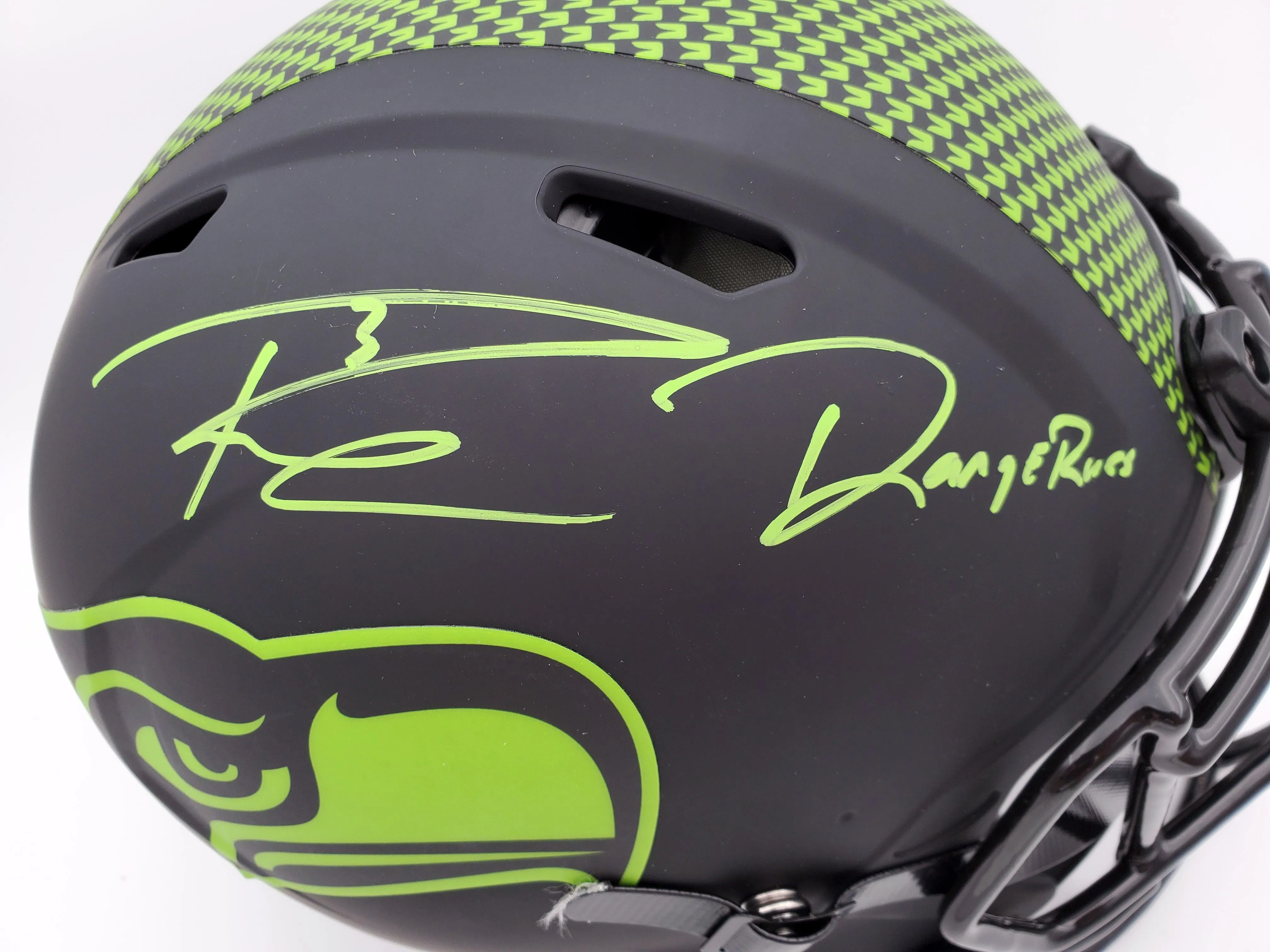 Russell Wilson Autographed Seattle Seahawks Eclipse Black Full Size Speed Authentic Helmet "DangeRuss" LE #/12 RW Holo & Beckett BAS Stock #182293