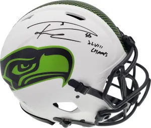 Russell Wilson Autographed Seattle Seahawks White Lunar Eclipse Full Size Authentic Speed Helmet "SB XLVIII Champs" RW Holo & Beckett BAS Stock #194031