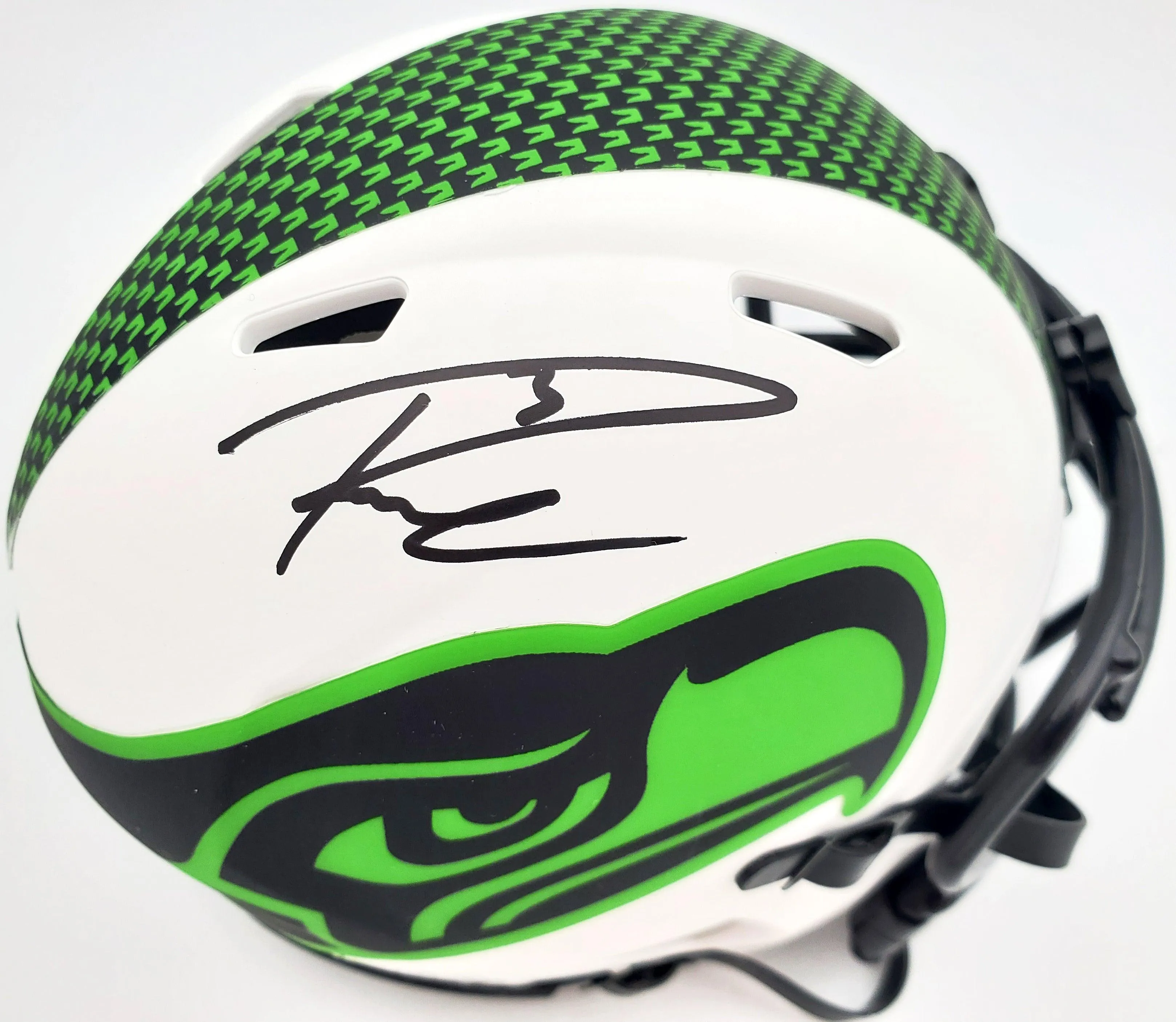 Russell Wilson Autographed Seattle Seahawks White Lunar Eclipse Speed Mini Helmet RW Holo & Beckett BAS Stock #194000