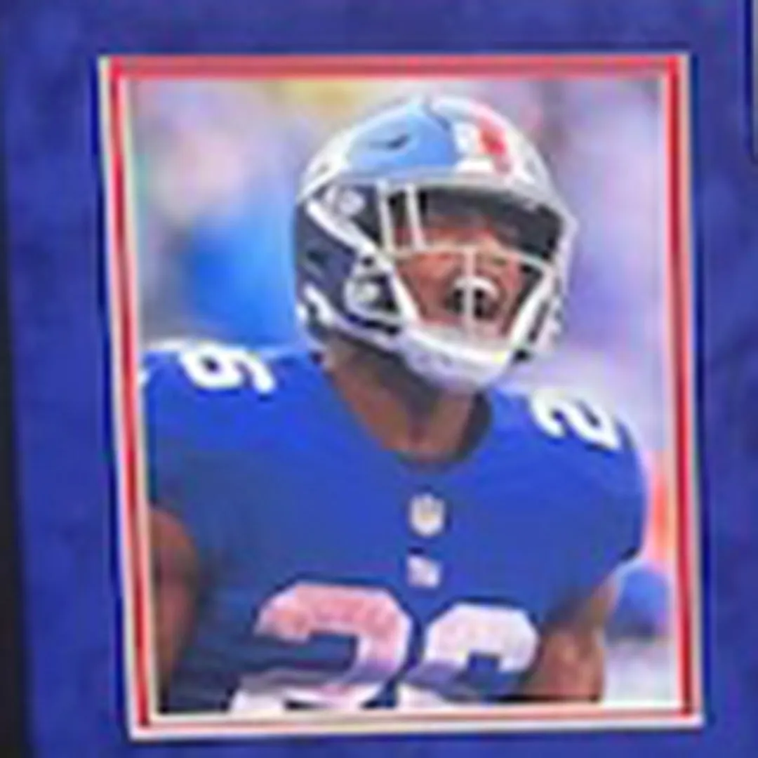 Saquon Barkley Signed New York Blue Custom Double-Suede Framed football Jersey (JSA)