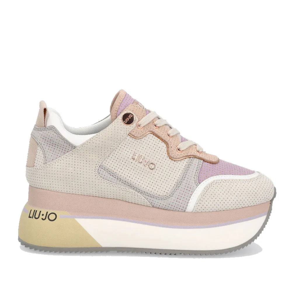 Scarpe Donna LIU JO Sneakers Super Platform in Suede colore Bianco e Lilla