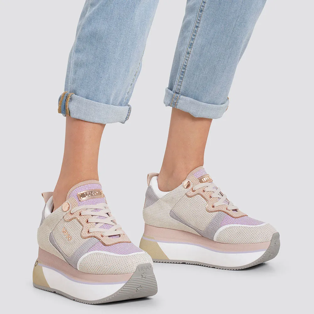 Scarpe Donna LIU JO Sneakers Super Platform in Suede colore Bianco e Lilla