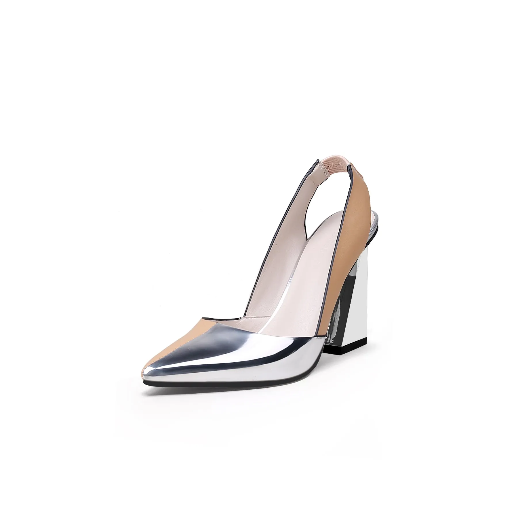 Shimmer Slingback Pointed Trape Heel Pumps