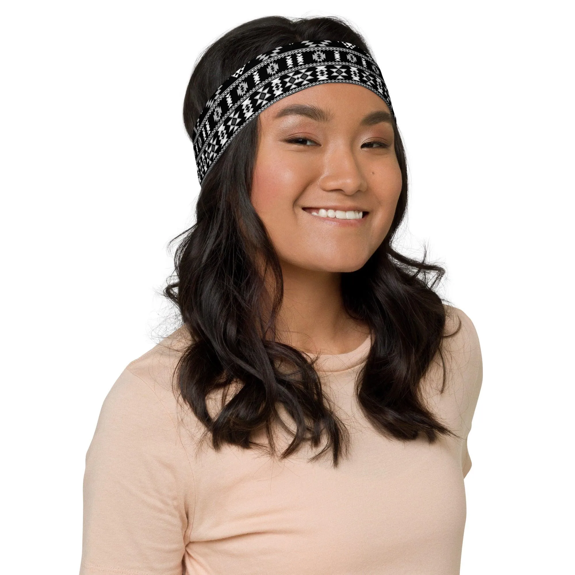 Sports Headband Native American Black And White Aztec Style Quick Dry Headband