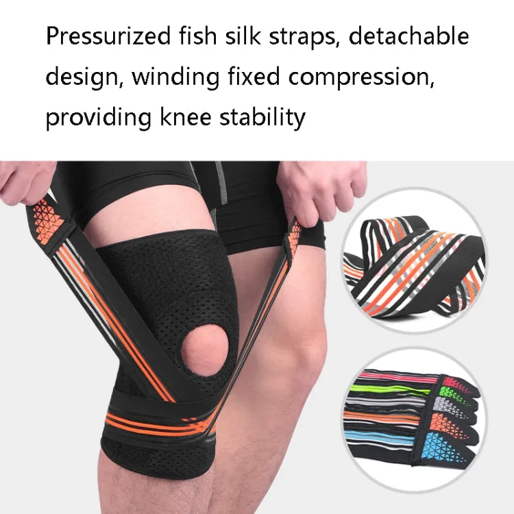 Sports Spring Supported Knee Brace Compression Protection Patella Riding Protective Gear, One Size(Black / Orange)