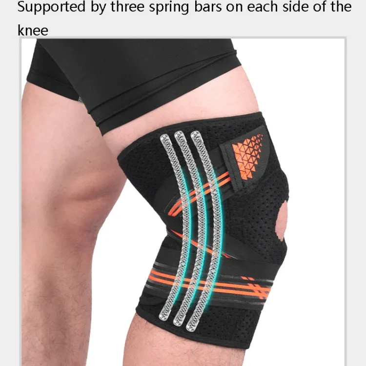 Sports Spring Supported Knee Brace Compression Protection Patella Riding Protective Gear, One Size(Black / Orange)