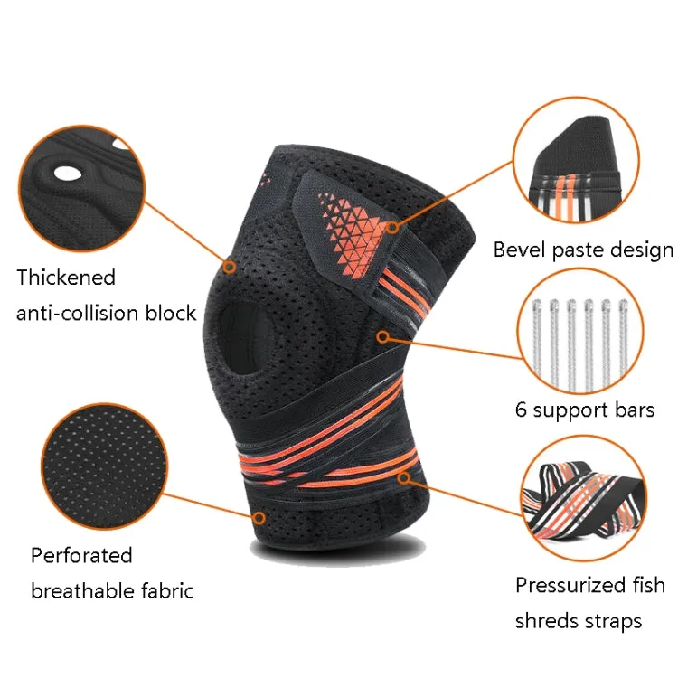 Sports Spring Supported Knee Brace Compression Protection Patella Riding Protective Gear, One Size(Black / Orange)