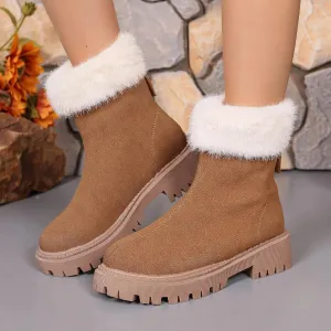 Square-heeled Snow Boots Winter Plus Velvet Platform Plush Shoes Fashion Warm Non-slip Mid-calf Boot For Women women's snow boots