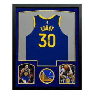 Steph Curry Signed Golden State Warriors Suede Matte Framed Basketball Jersey (JSA)