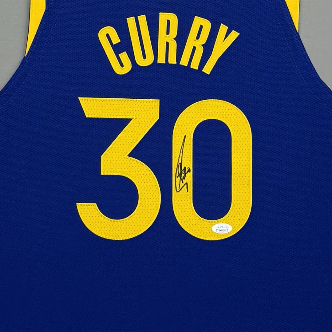 Steph Curry Signed Golden State Warriors Suede Matte Framed Basketball Jersey (JSA)