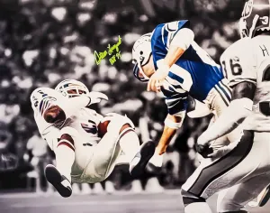 Steve Largent Autographed 16x20 Photo Seattle Seahawks "HOF 95" Hit Fumble On Mike Harden MCS Holo Stock #211091