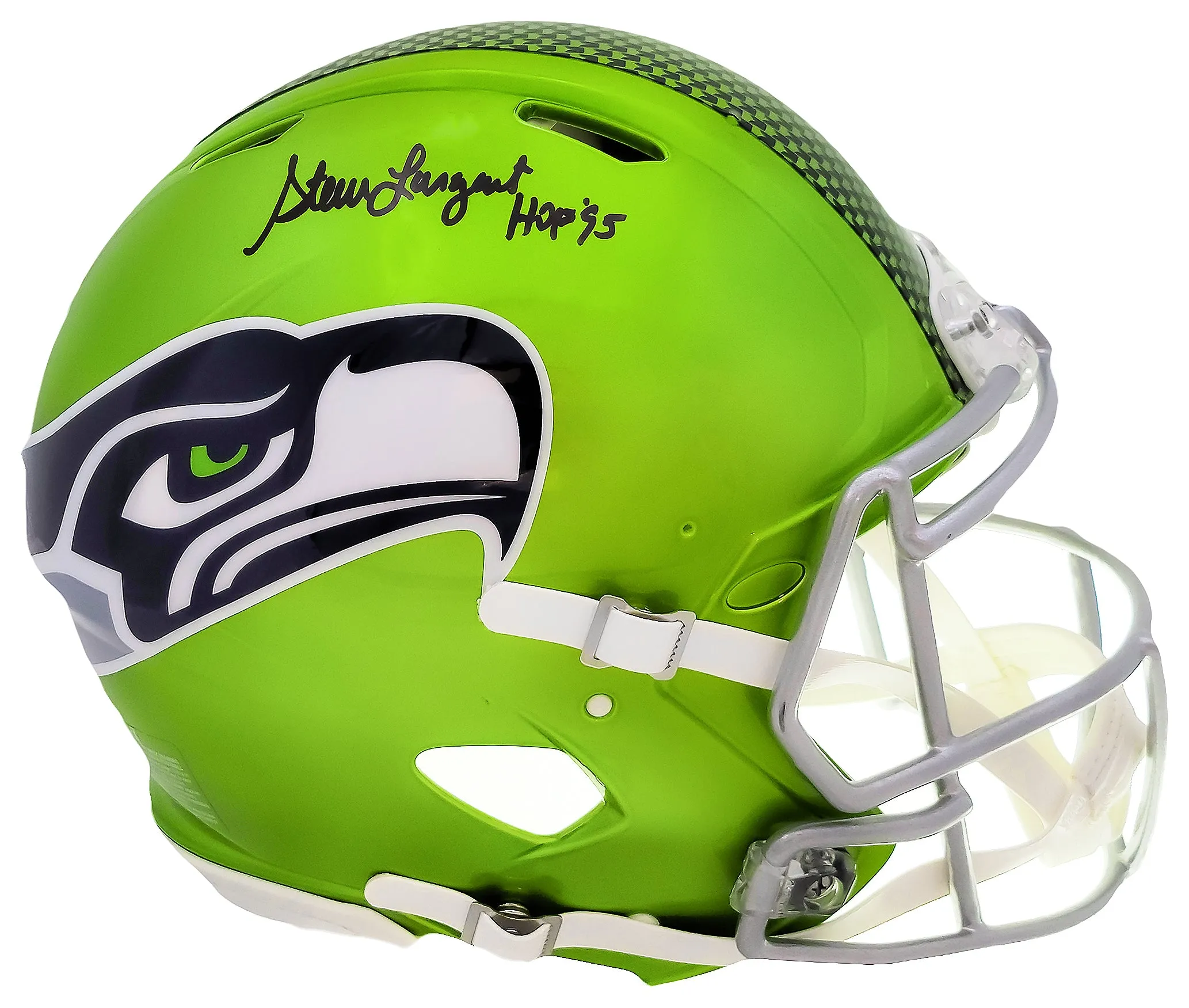 Steve Largent Autographed Seattle Seahawks Flash Green Full Size Authentic Speed Helmet "HOF 95" MCS Holo Stock #210459