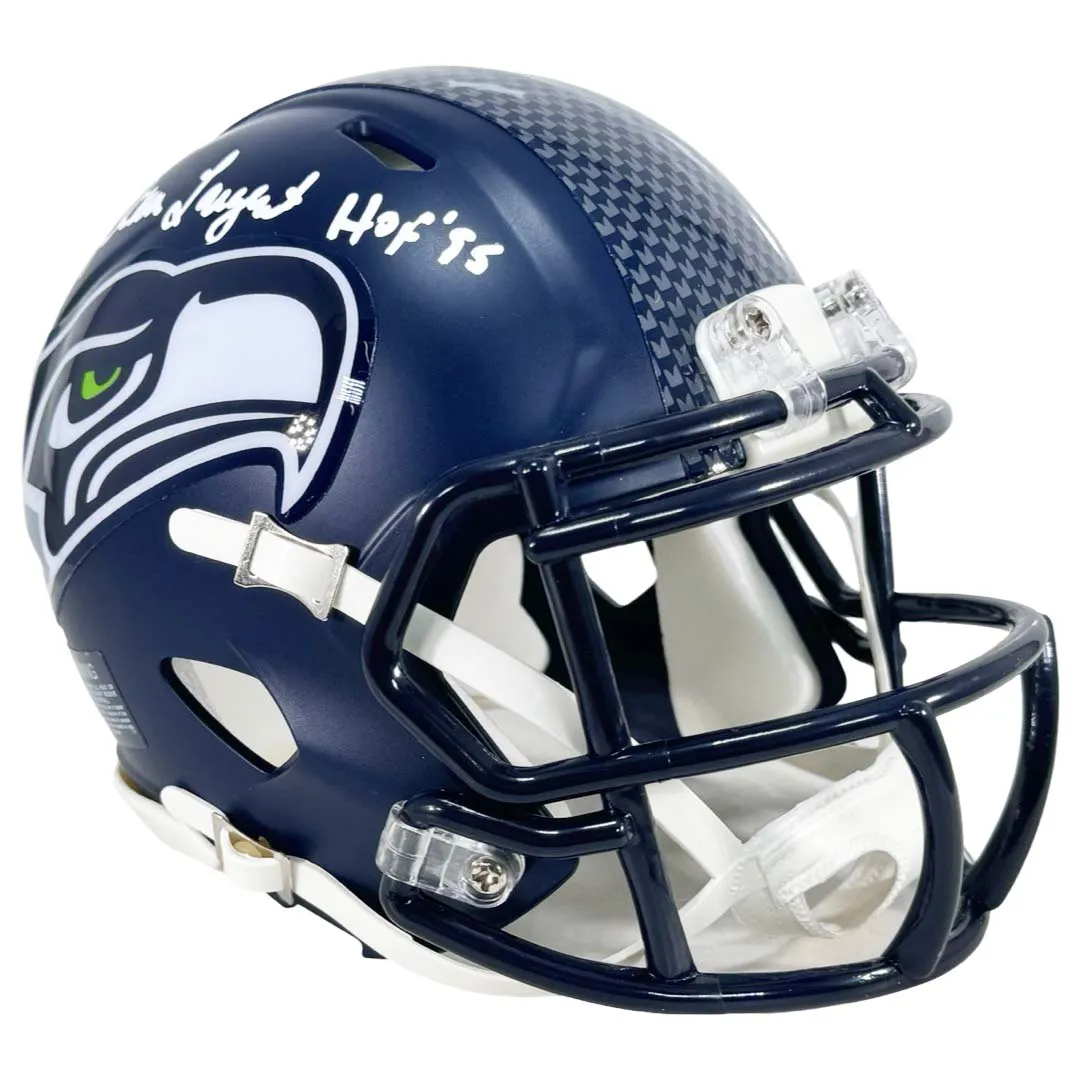 Steve Largent Signed HOF 95 Inscription Seattle Seahawks Speed Mini Football Helmet (Beckett)on