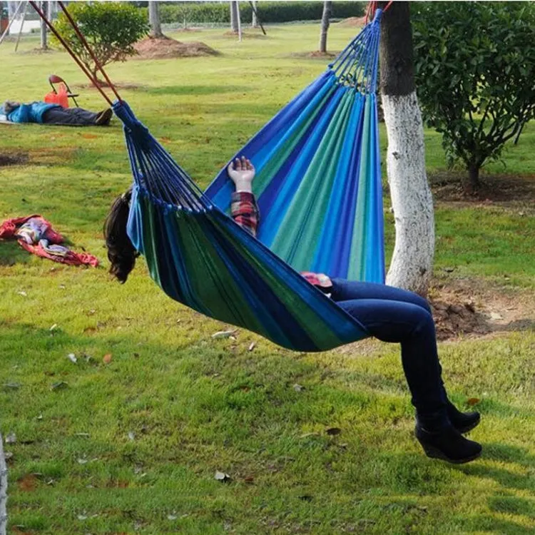 Strip Single Camping Outdoor Canvas Hammock, Size: 185cm x 80cm(Blue)