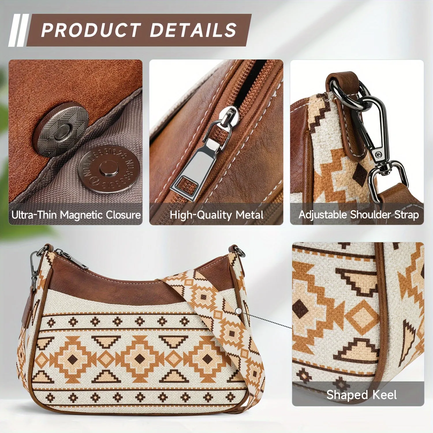 Stylish Geometric Patterned Canvas Crossbody Bags for Women - Adjustable Removable Strap, Zipper Closure, Polyester Lining, and Positioning Printing - Perfect for Holiday Season