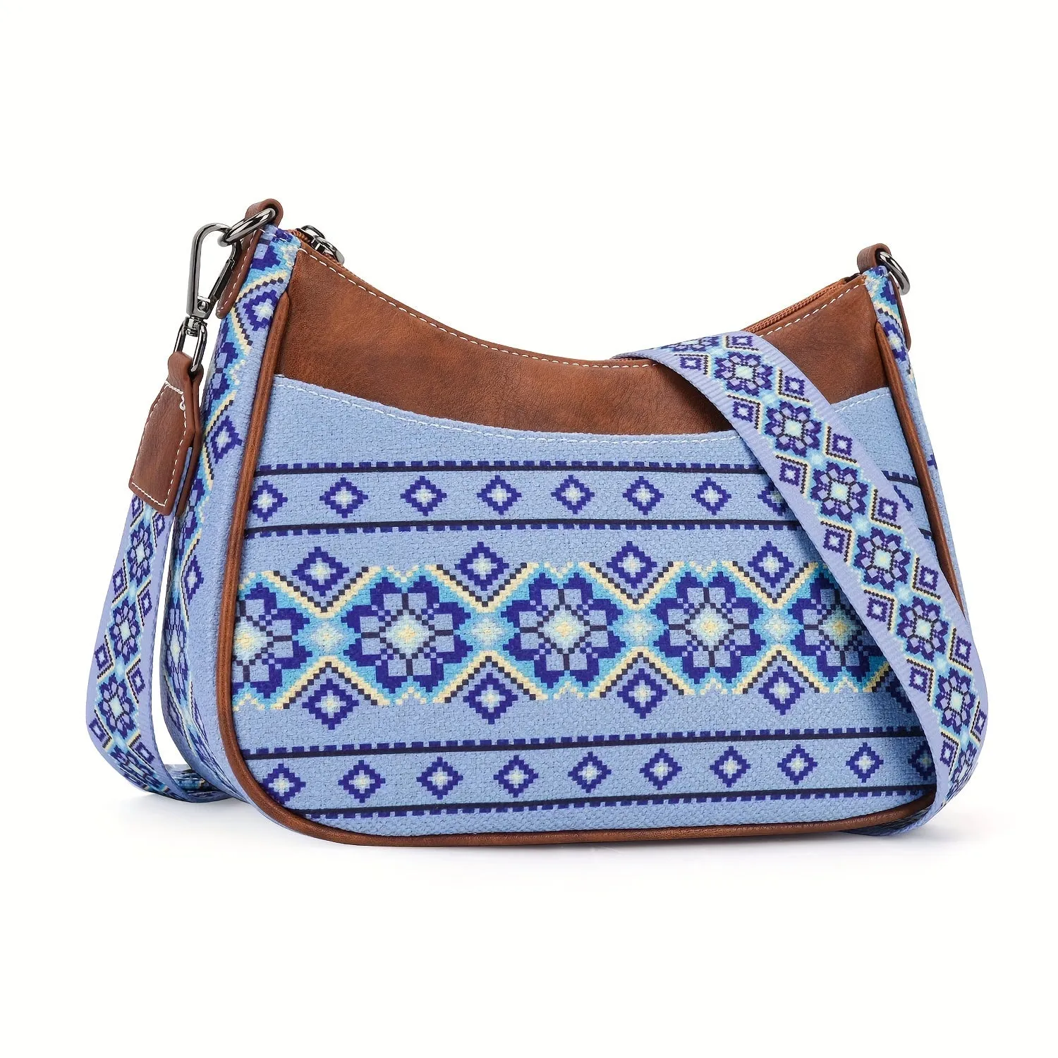 Stylish Geometric Patterned Canvas Crossbody Bags for Women - Adjustable Removable Strap, Zipper Closure, Polyester Lining, and Positioning Printing - Perfect for Holiday Season