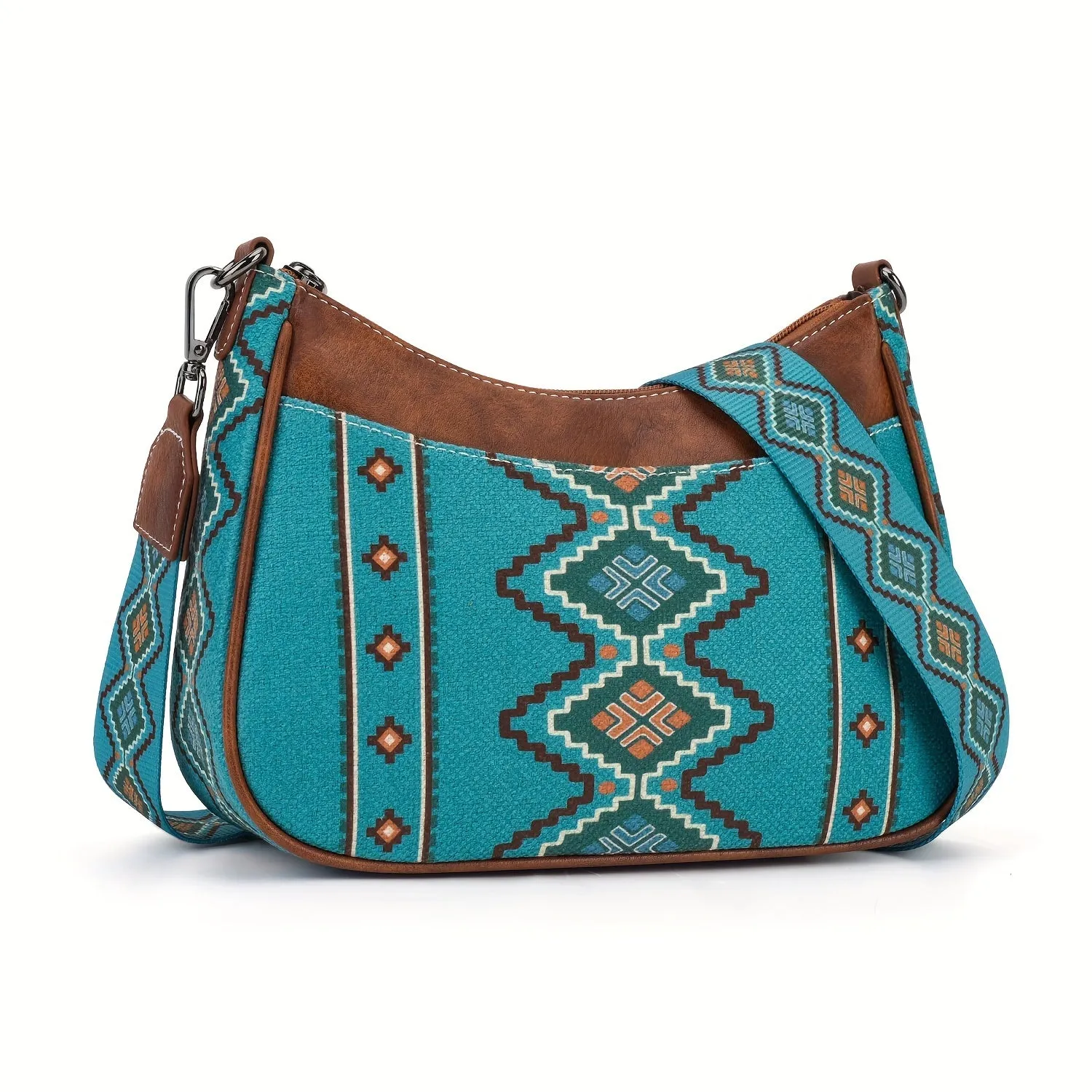 Stylish Geometric Patterned Canvas Crossbody Bags for Women - Adjustable Removable Strap, Zipper Closure, Polyester Lining, and Positioning Printing - Perfect for Holiday Season